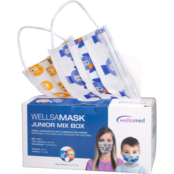 Wellsamed protective mask - children's with filter and elastic band; 50 pcs. - lion cubs/puppies