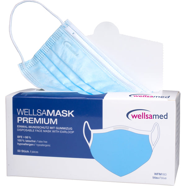 Wellsamed protective mask with filter and elastic band; 50 pcs. box - blue