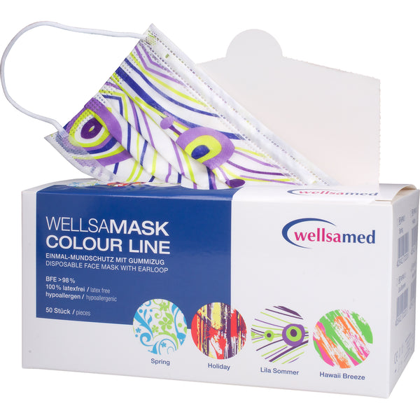 Wellsamed protective mask with colorful motifs with filter and elastic band; 50 pcs. box - purple summer