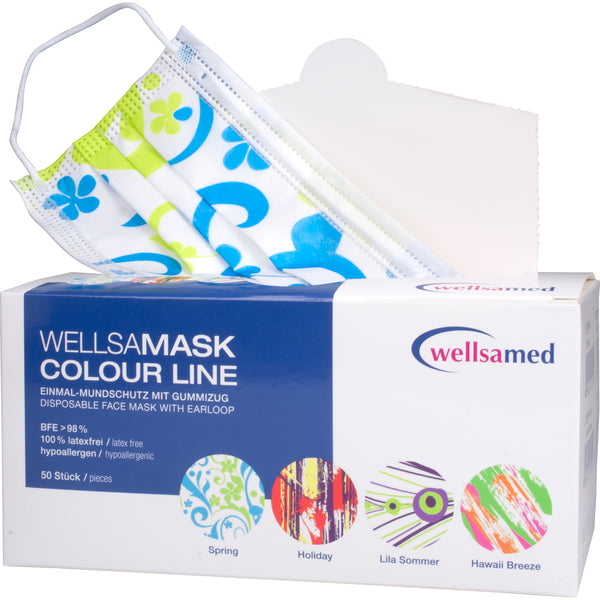 Wellsamed protective mask with colorful motifs with filter and elastic band; 50 pcs. box - spring / Spring