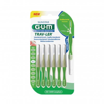 Gum интердентални четки за зъби конус; зелени 1.1 mm 6 бр. блистер