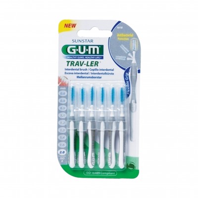 Gum интердентални четки за зъби прави; сиви 2.0 mm 6 бр. блистер