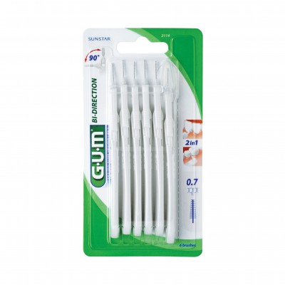 Gum интердентални четки за зъби Bi-Direction; бели 0.7 mm 6 бр. блистер