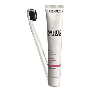 Curaprox комплект White is Black бяла четка за зъби CS 5460 + бяла паста за зъби