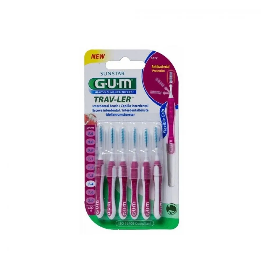 Gum интердентални четки за зъби прави; розови 1.4 mm 6 бр. блистер