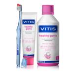 DENTAID комплект VITIS Healthy Gums - вода за уста 500ml + паста за зъби 100ml + четка за зъби подарък
