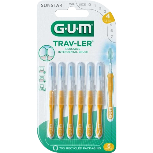 Gum Интердентални четки за зъби конус, жълти 1.3 mm, 6 бр. блистер