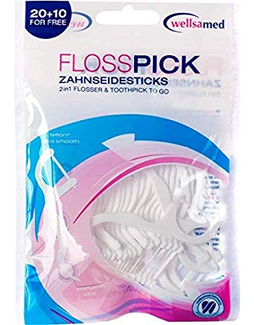 Wellsamed конец за зъби Floss Pick с клечка   20+10 бр.